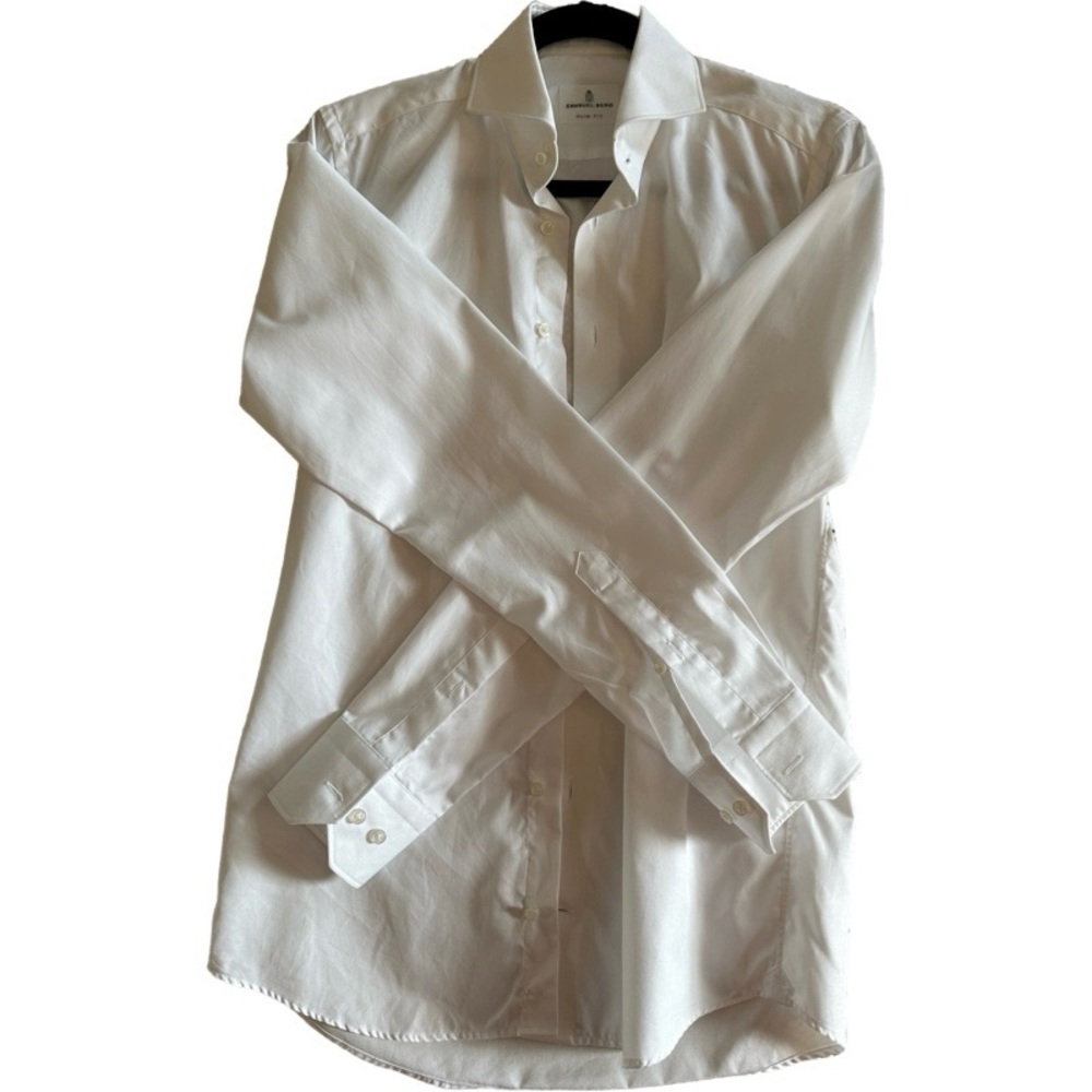 Emanuel Berg Men's Harvard, White Twill Shirt Slim Fit
